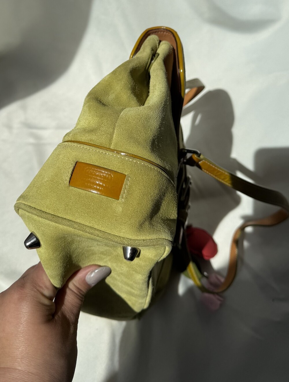 Vintage Y2K Coach Hamptons Suede Buckled Flap Shoulder Bag Lime Green 9271 - Picture 4 of 16